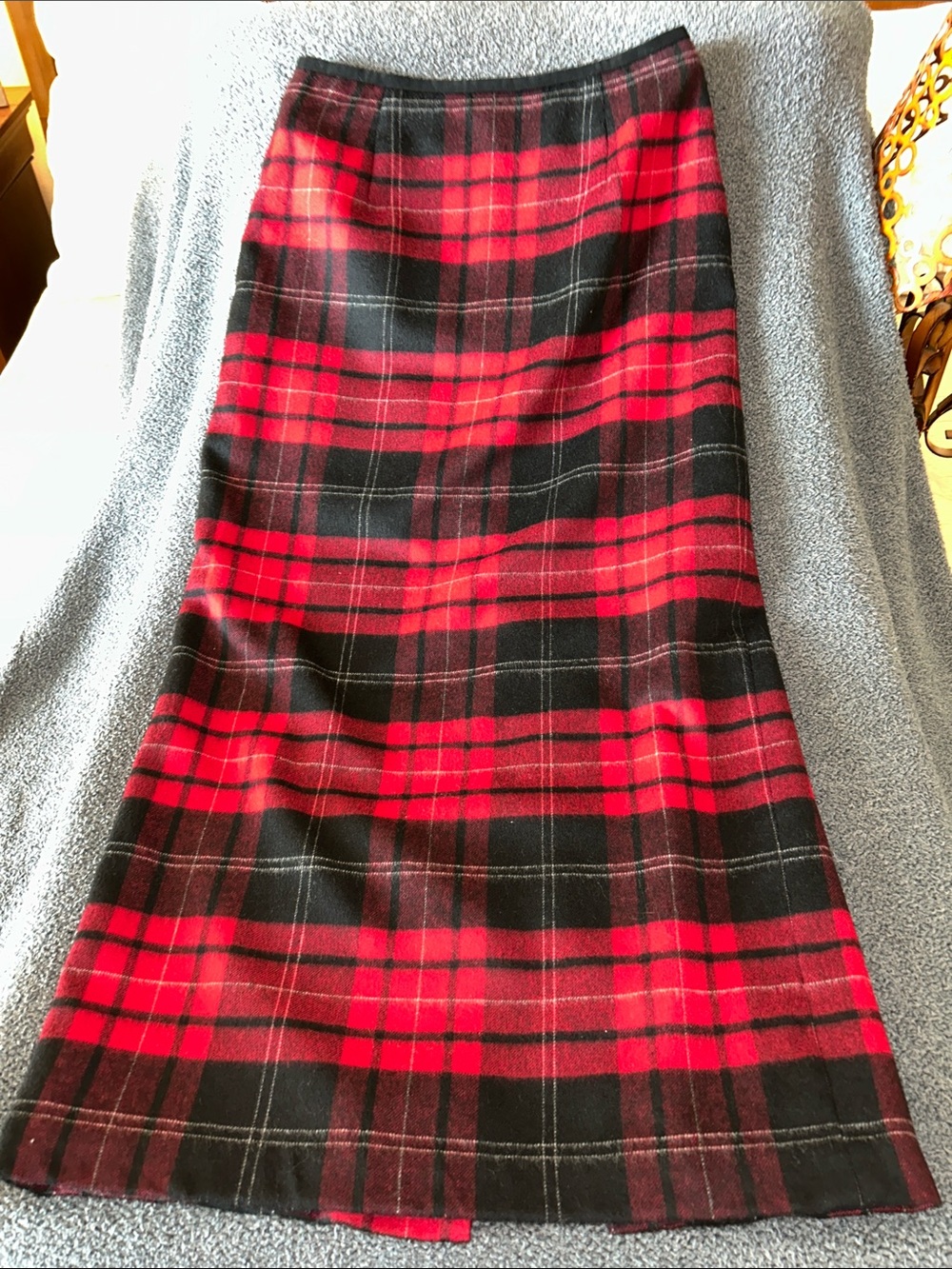 Talbots Red and Black Plaid Maxi Skirt Made in the USA 100 % wool